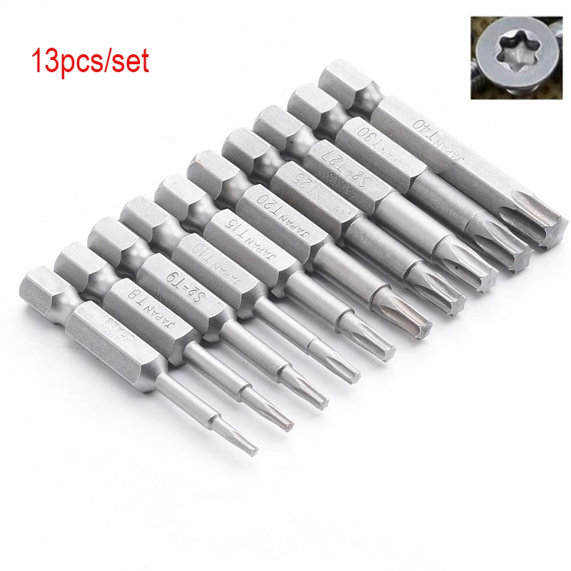 13 Teile/satz 1/4 Zoll 50mm Lange T5-T40 Magnetische Torx-schraubendreher-bits Kit Elektrische Schraubendreher Hohe Qualität