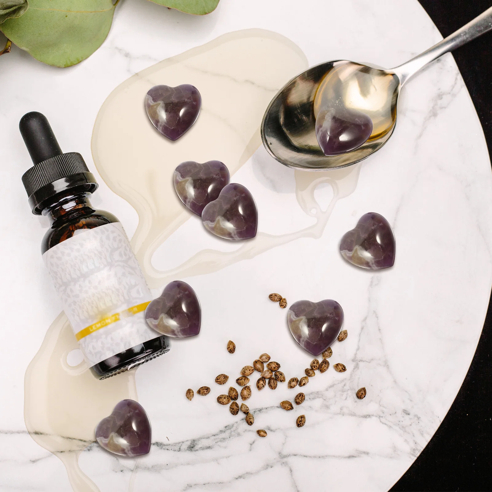 

10Pcs Natural Crystal Stone Heart Ornament Decorative Artwork for Desktop Home Office Decoration Heart Shaped Decor