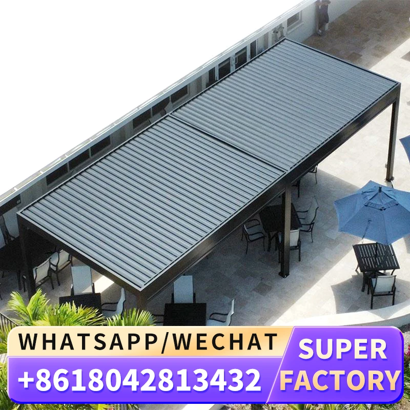 

Outdoor waterproof aluminum louvered roof bioclimatic Motorized pergola retractable roof system