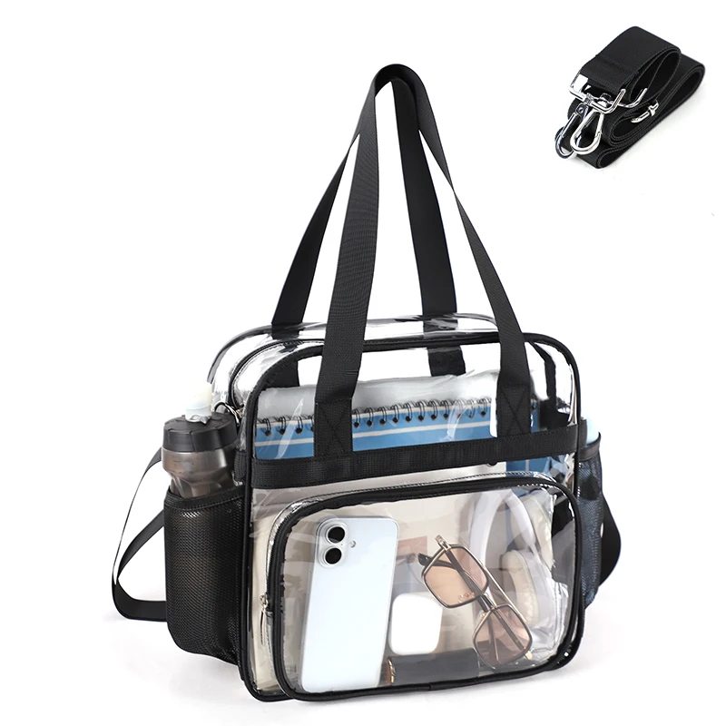 TINYAT Waterproof Clear Tote Bag Stadium Approved Concert Compliant PVC Transparent Shoulder Bag Detachable Strap Women Office
