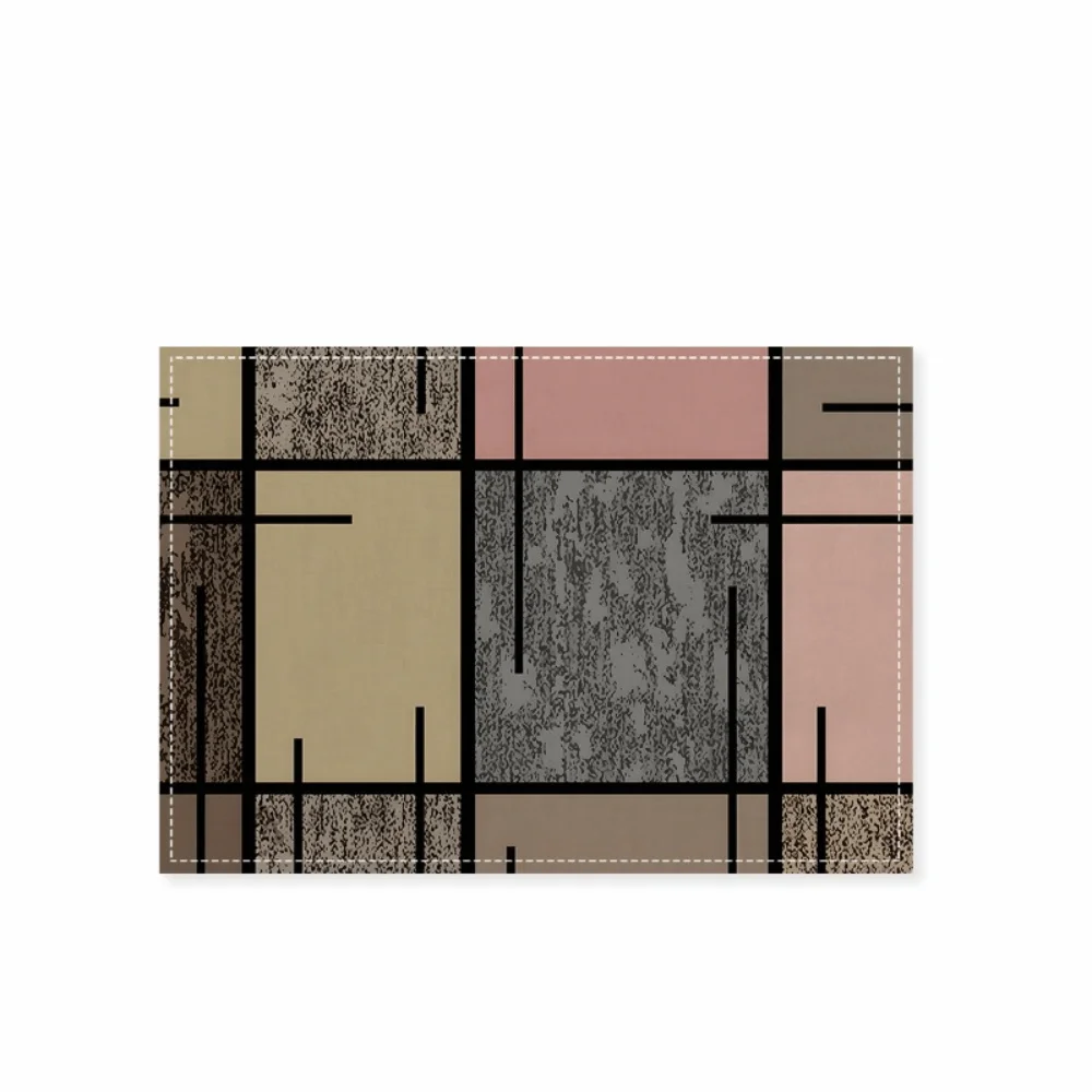 2PCS Creative Oil-Proof Dining Table Mat Ethnic Style Geometric Design Heat-Insulating Mat Rectangular Flax Placemat Restaurant