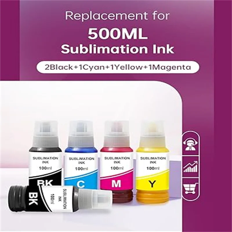 Compatible Sublimation Ink 5 Bottles 2 Black 3 Color for 2800 2803 15000 ET2720 ET2750 ET2760 ET-2850 ET-4800 ET-2803 ET-3850 ET