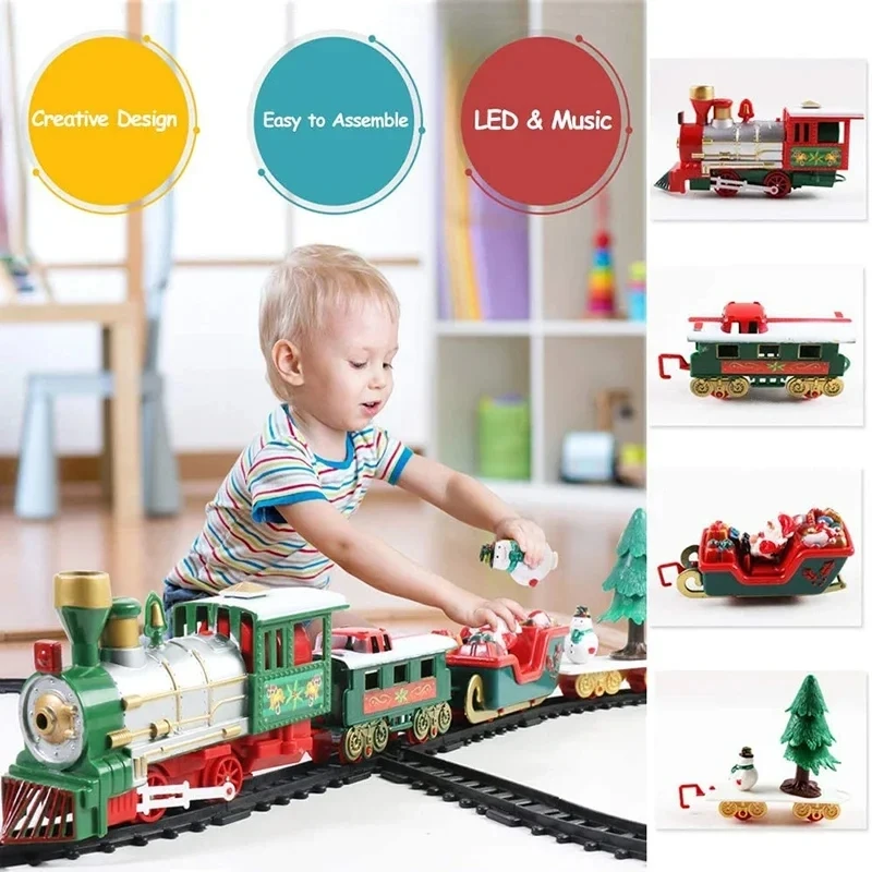 Electric Christmas Train Toys Gifts for Kids Railway Cars Racing Tracks With Music Santa Claus Christmas Tree Decoration Trains