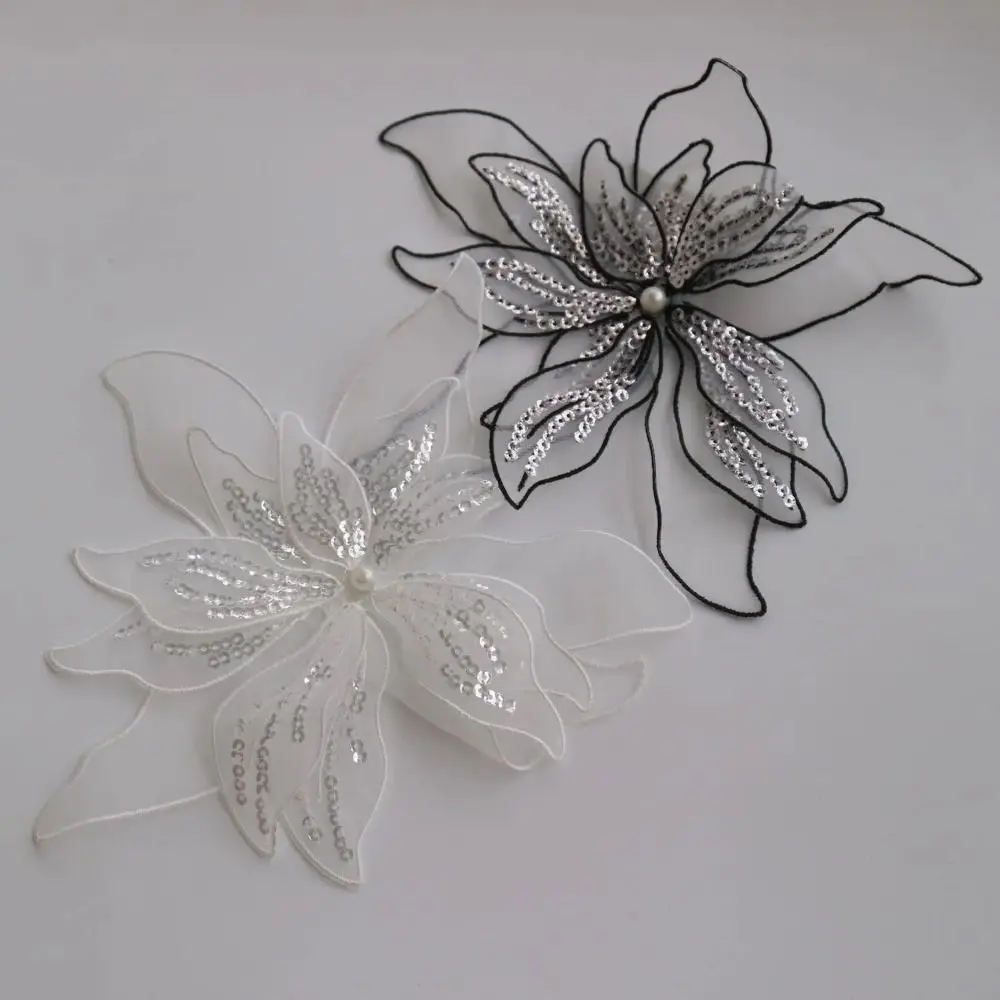 20 см DIY нашивки с цветочной вышивкой, кружевная ткань с блестками, сетчатые нашивки для одежды, пришить свитер, пальто, аксессуары, цветочная тканевая наклейка