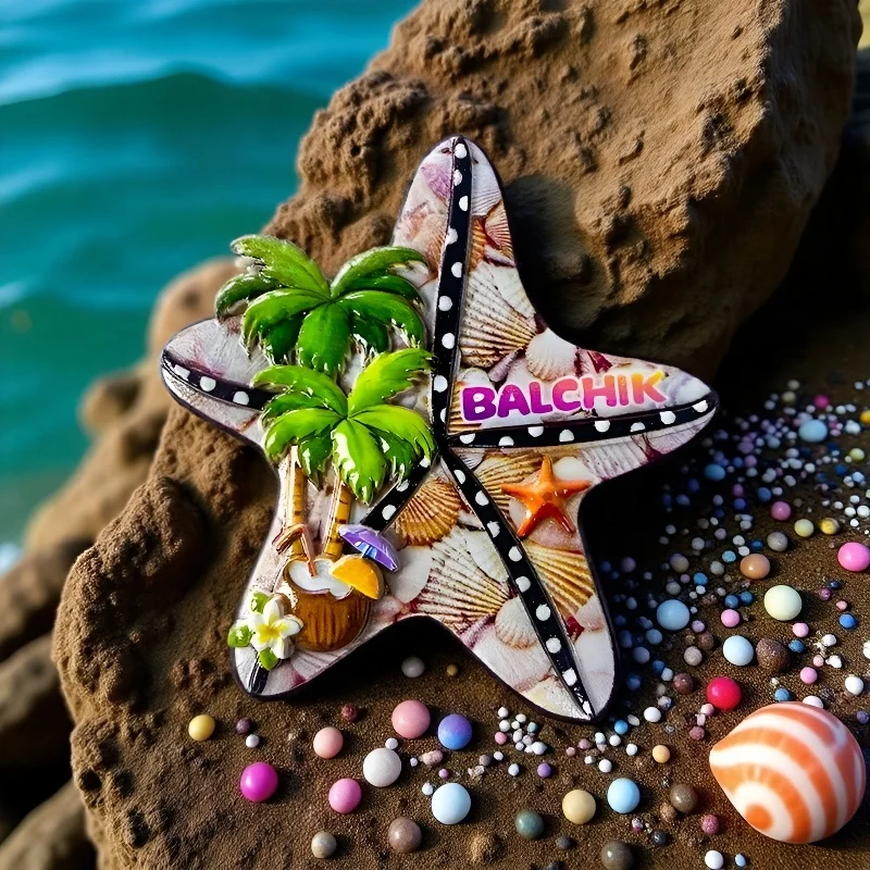 

Starfish Fridge Magnet Refrigerator Accessory with Balchik, Bulgaria (Europe) Palm Trees, Shells & Coconut Design for Home Decor