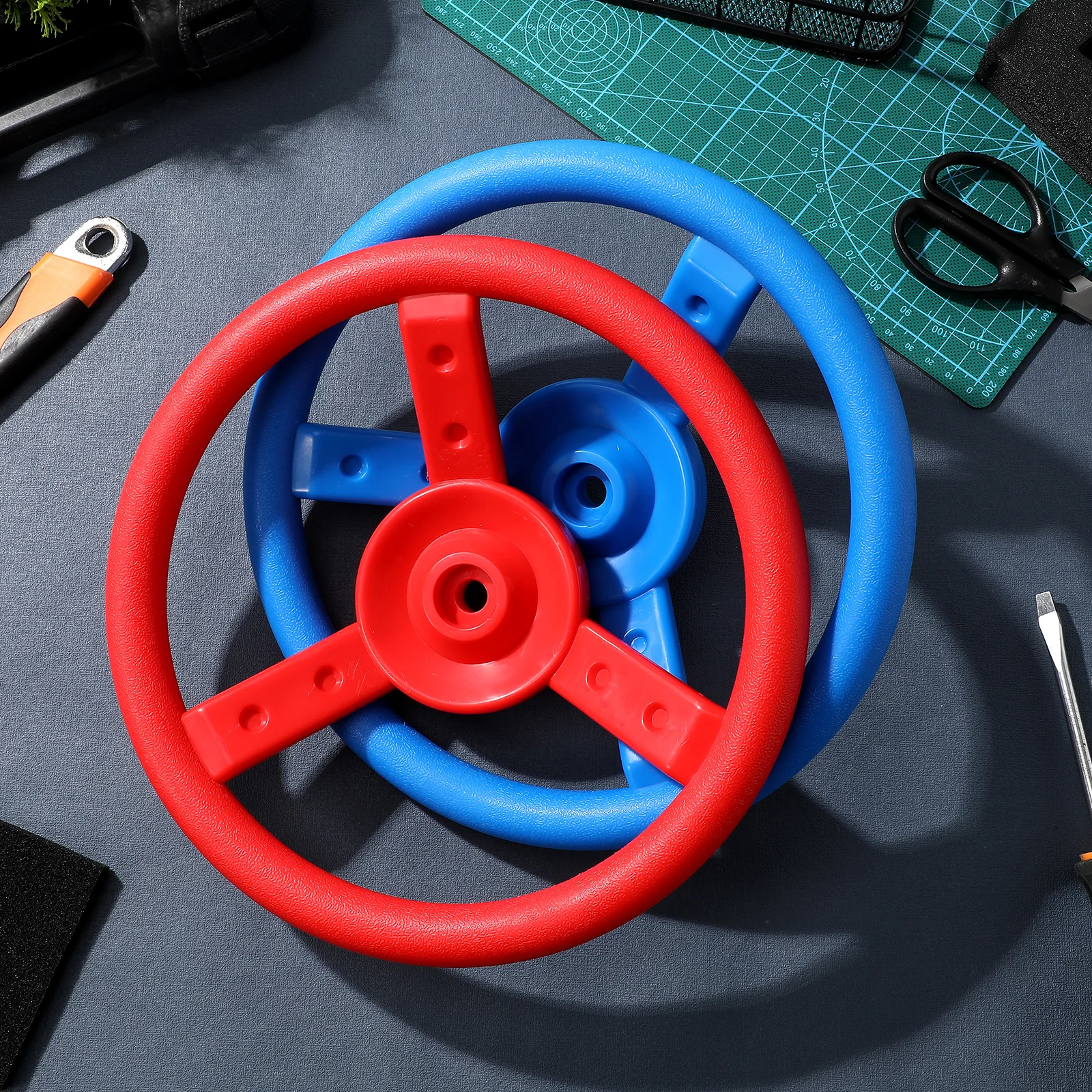 

2 Pcs Plastic Steering Wheel Toy Bright Colors Easy Installation Playground Accessories Kids Simulation Driving Pretend Play