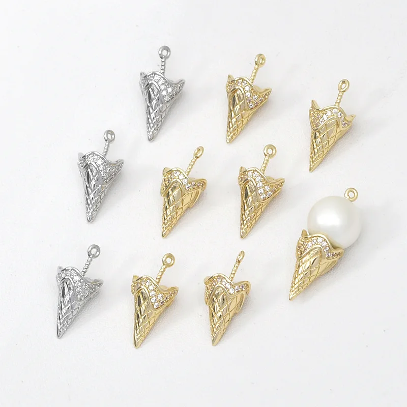 Copper-plated 14k Gold Color Zircon Ice Cream Pearl Hat Holder Pendant DIY Necklace Bracelet Earrings Handmade Accessories