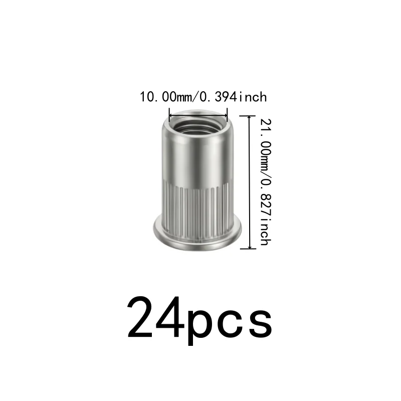 24 pcs M10 Rivet Nuts, Flat Head Knurled Body, Thin Panel Mounting Industrial Fastening, Easy Hammer Installation