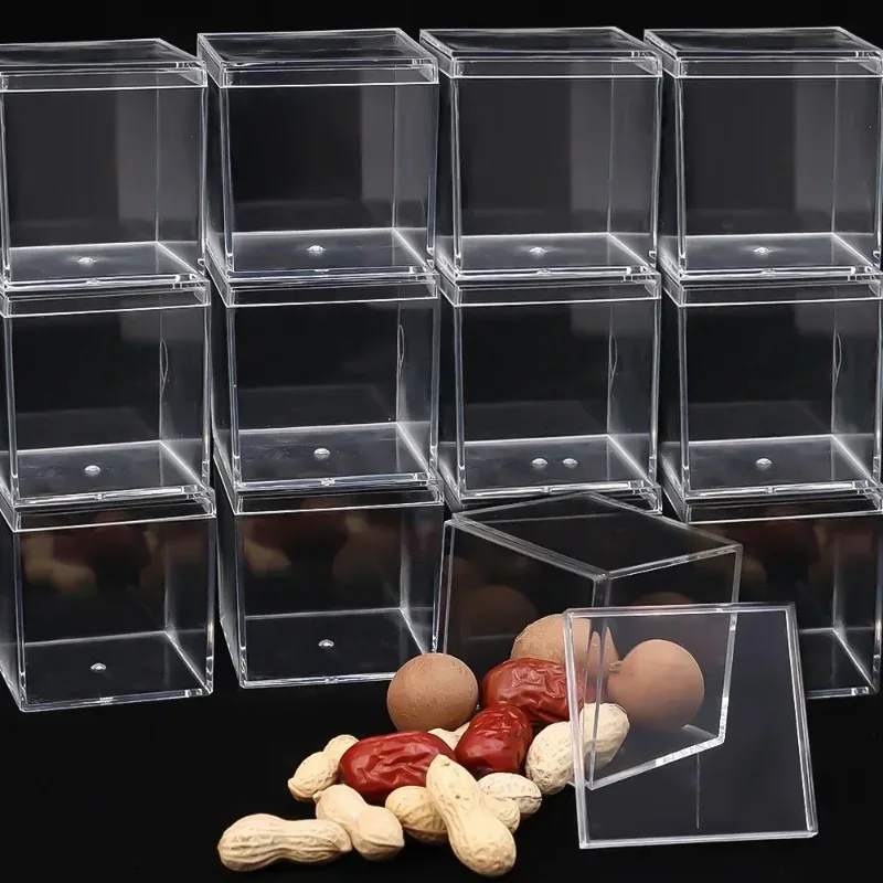 1-12pcs Acrylic Boxes Transparent with Cover Square Packing Box Protection Showcase Dustproof Food Candy Storage Container