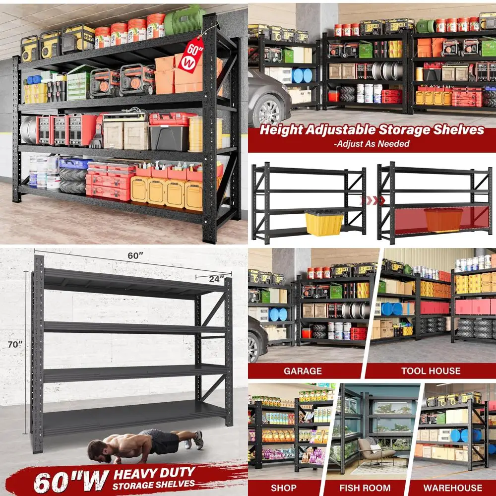 Heavy Duty 5000 lbs Capacity Garage Shelving Units - 60 Inch Wide and Deep Metal Storage Racks, Large Steel Shelves for Industri