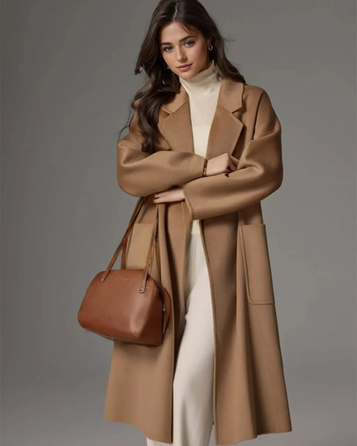 

Классические женские двусторонние кашемировые пальто ручной работы на заказ, модное свободное пальто, высококачественное шерстяное пальто в стиле Хепберн, куртка