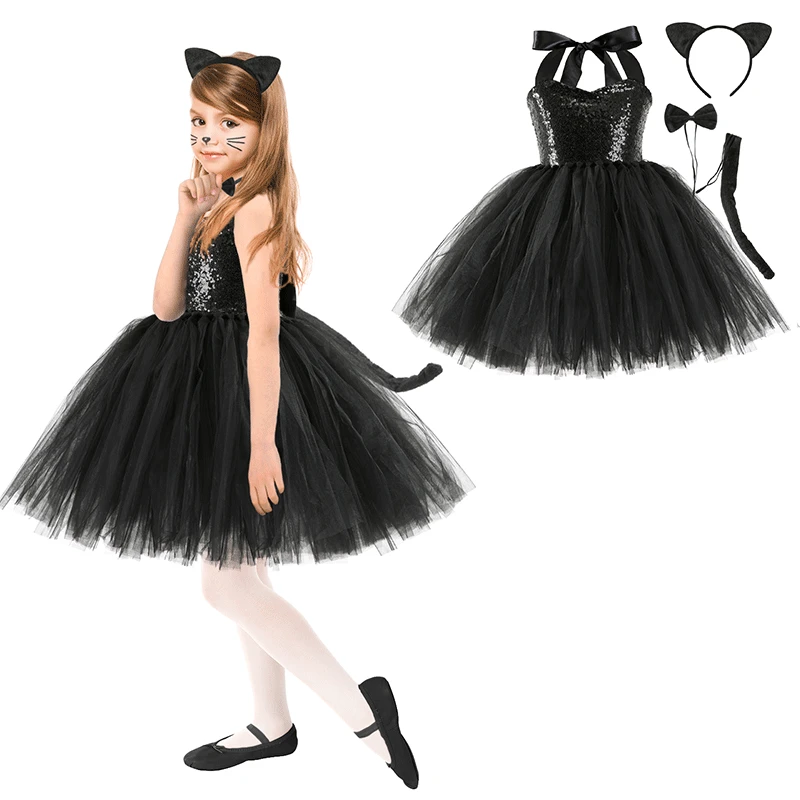 New Tutu Skirt Set Children's Clothing Animal Cos Elk Halloween Clothing Little Cat Mesh Girls' Dress School Performance Dress