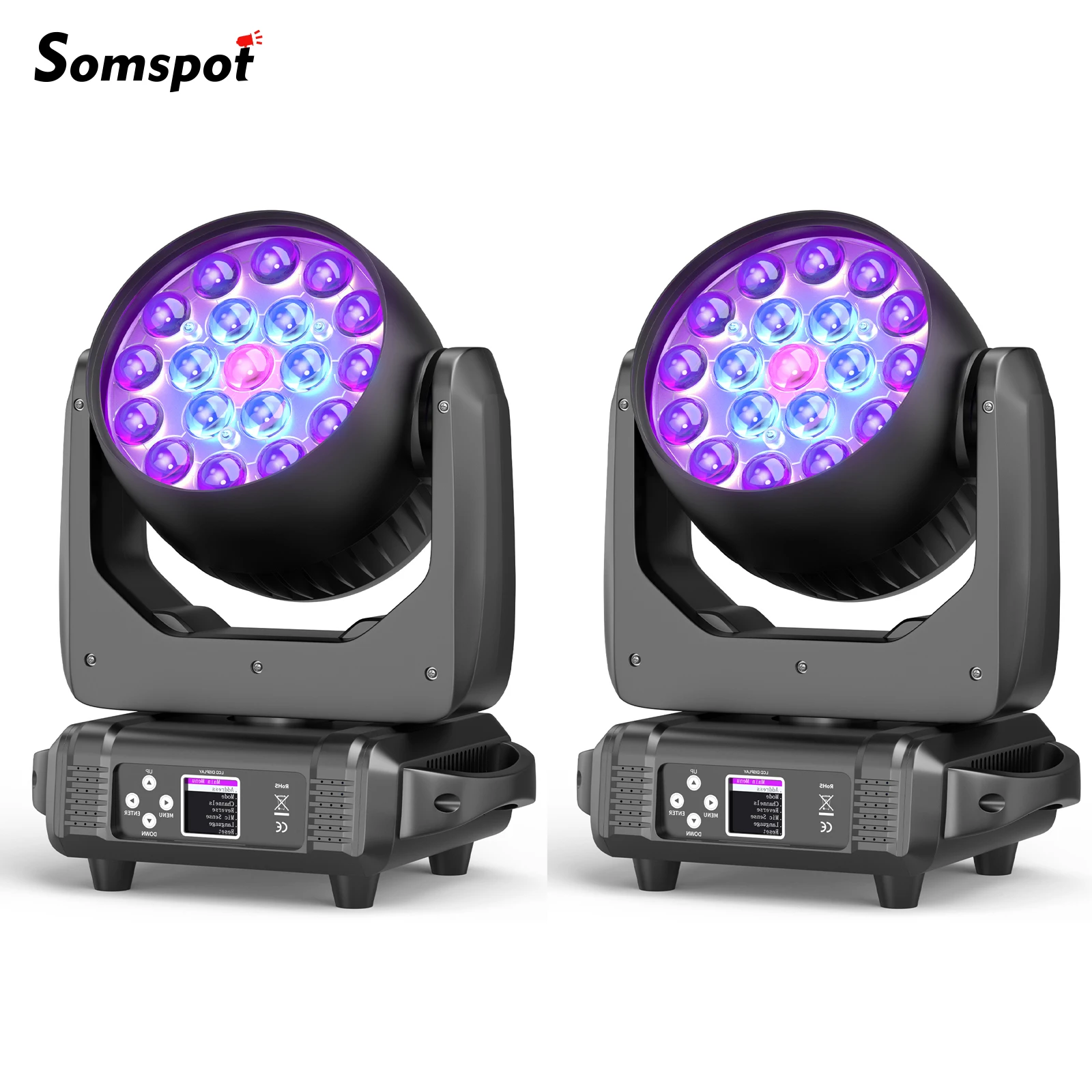 

Somspot 2 шт. 19x15 Вт RGBW с подвижной головкой, сценический эффект, освещение, проектор для дискотеки, вечеринки, театра, церкви, свадьбы, дня рождения