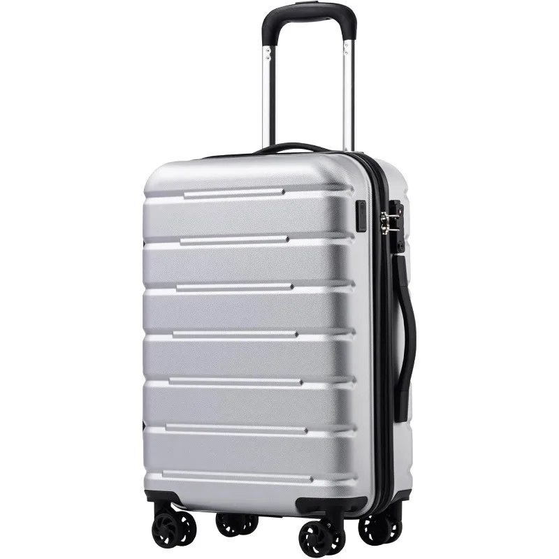 

Luggage Suitcase Carry-on Spinner TSA Lock USB Port Expandable (only 28’’) Lightweight Hardside Luggage (Silver, S(