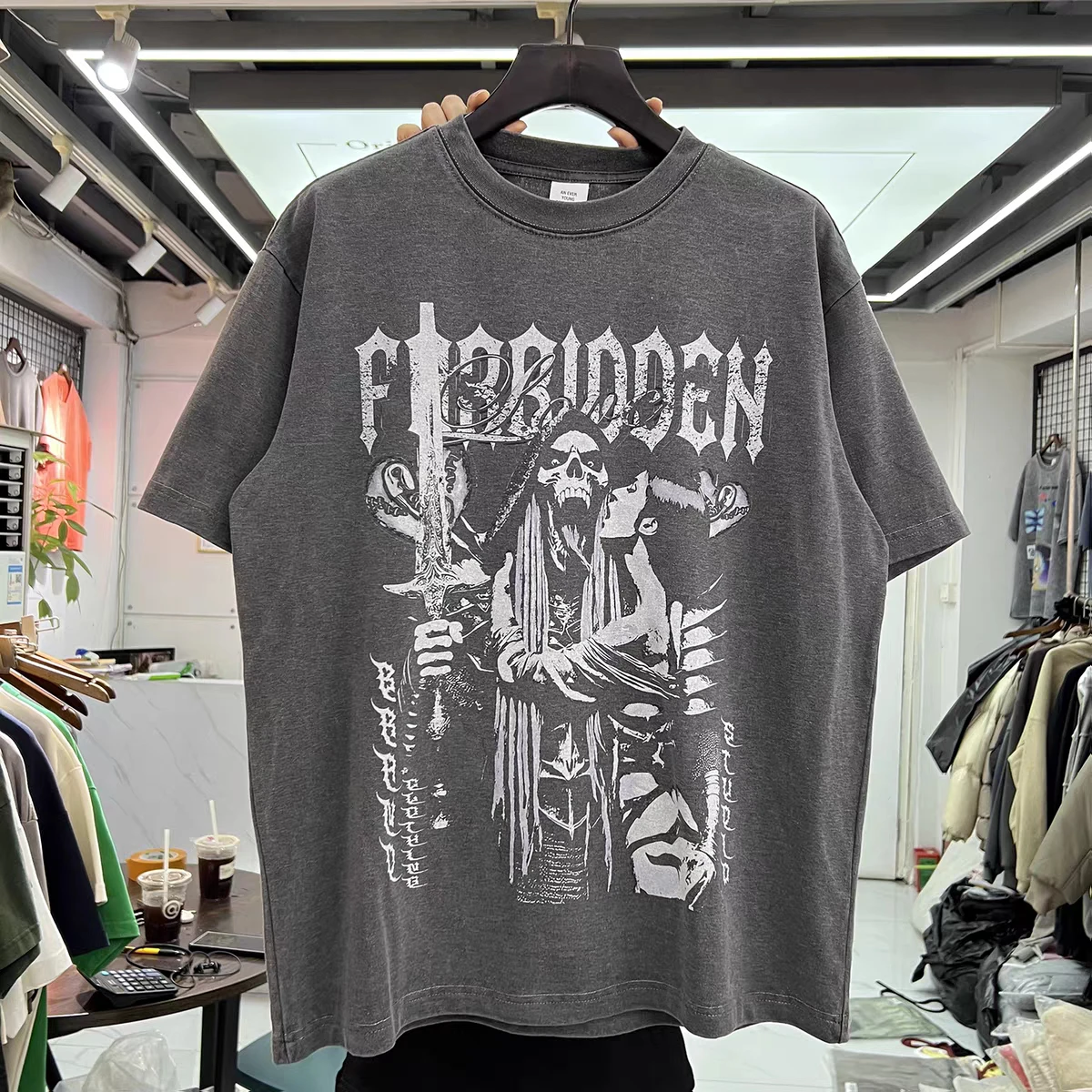 Vintage Devil beauty pattern print Washed T Shirt Men Women T-shirt Top Tees