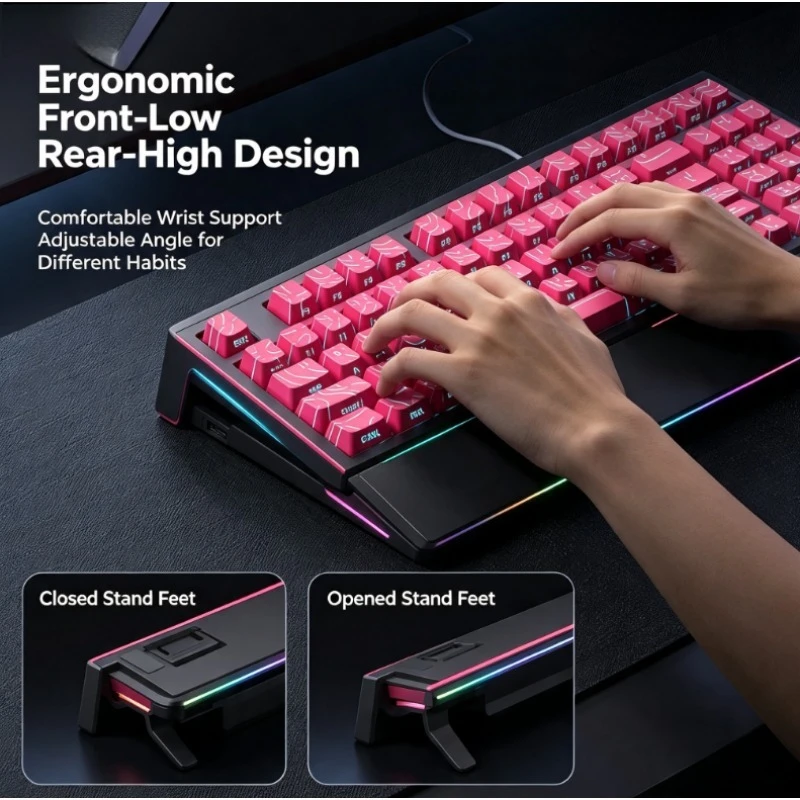 L-T84 Hot Swappable Mechanical Keyboard Contour Side Printed Keycaps Wired Design For Professional E-sports Gaming Competition