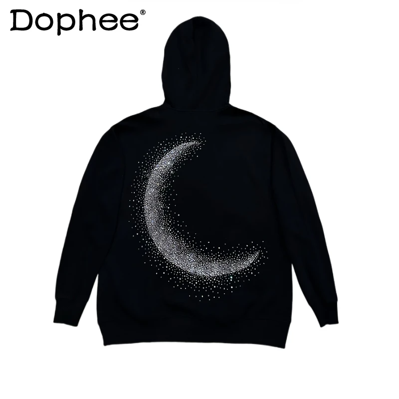 

American Heavy Industry Original Rhinestone Hooded Sweatshirt Crew Neck Sweatshirt Unisex Loose Casual Fashion Trend Pullover