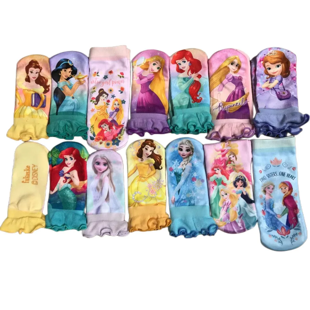 Hot Toys Cartoon Sock Kids Princess Elsa Anna Sofia Mermaid Belle Design Children Cars Mickey Cotton Socks 15-20CM  4Pairs/lot