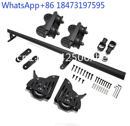 3.3FT(100cm)  Retractable Sliding Library  Hardware Kit No Ladder，Round Tube Rolling Ladder Track， Floor Roller with Brake
