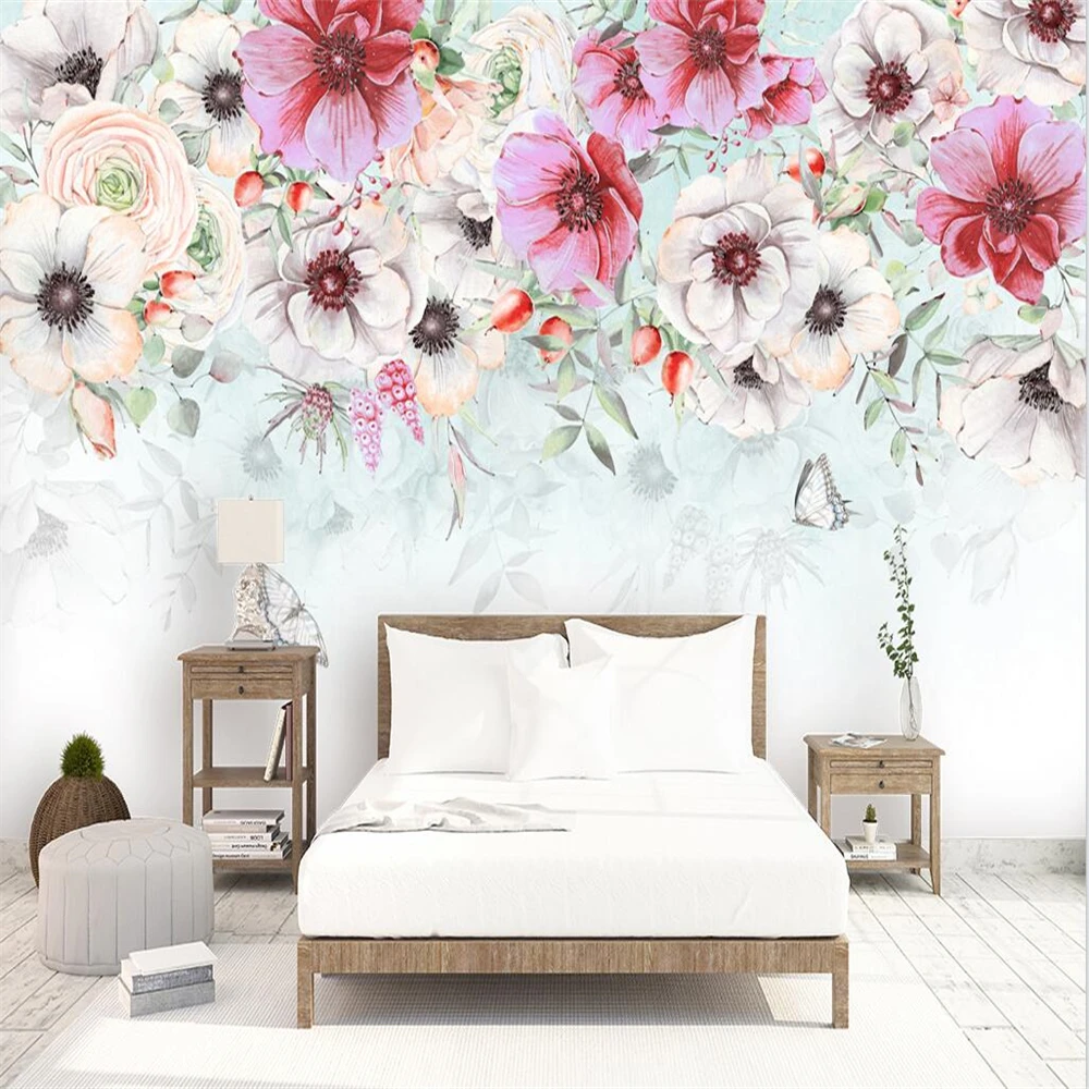 

Custom Watercolor pastoral American flowers Mural Wallpaper for living room home decor Indoor Background Wall Paper decoration