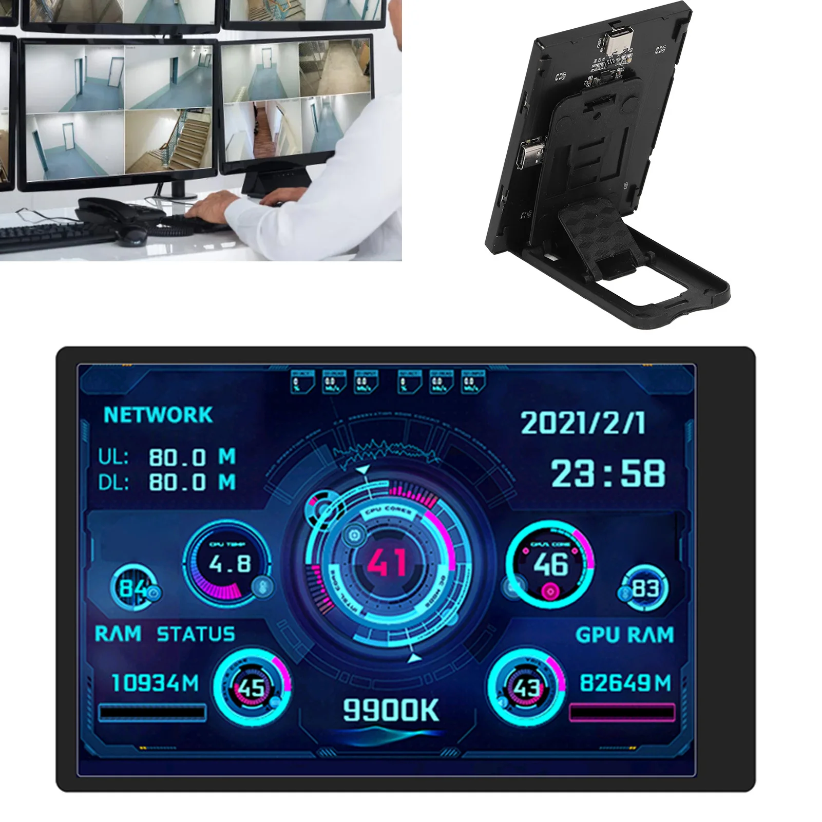 Computer Screen Display Screen Mini Monitor Display Screen USB IPS Full View Computer Accessory for Industrial Data Mini Monitor