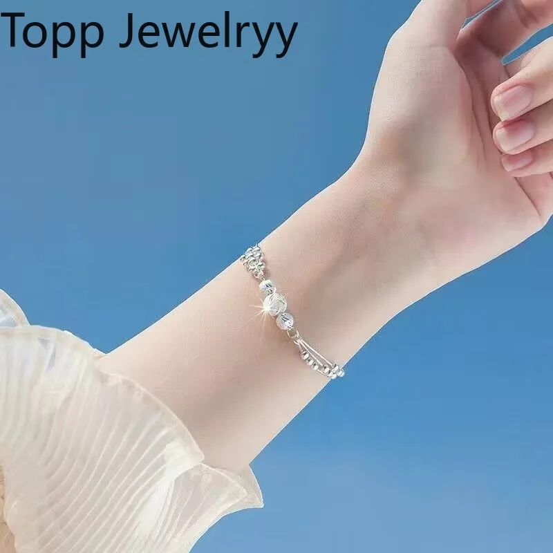 

Fine 925 Sterling Silver Lucky beads ball chain Bracelet For Women luxury fashion party Wedding Jewelry lovers gift charms