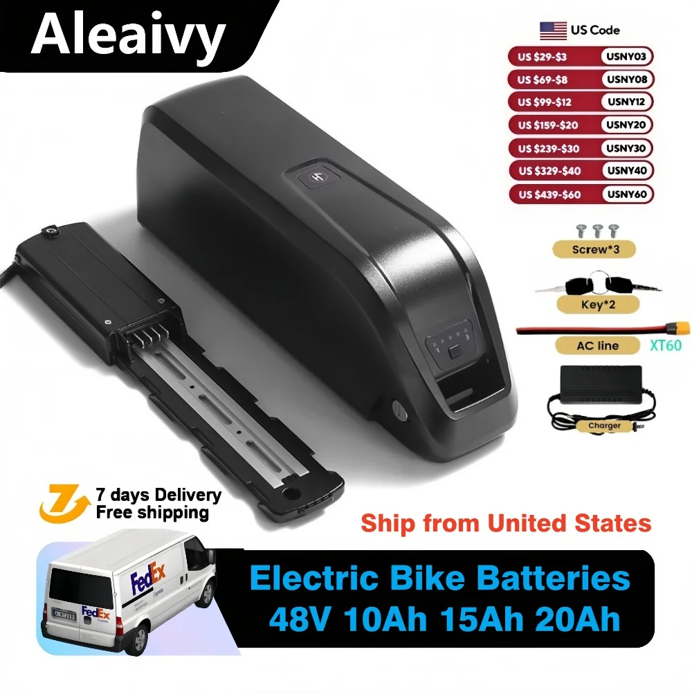 [US Stock ] Hailong 48v Battery 10Ah 15Ah 20Ah Li ion E bike Battery Pack For BAFANG Tongsheng 1000W 500W 350W 250W Motor Electric Bike Kit