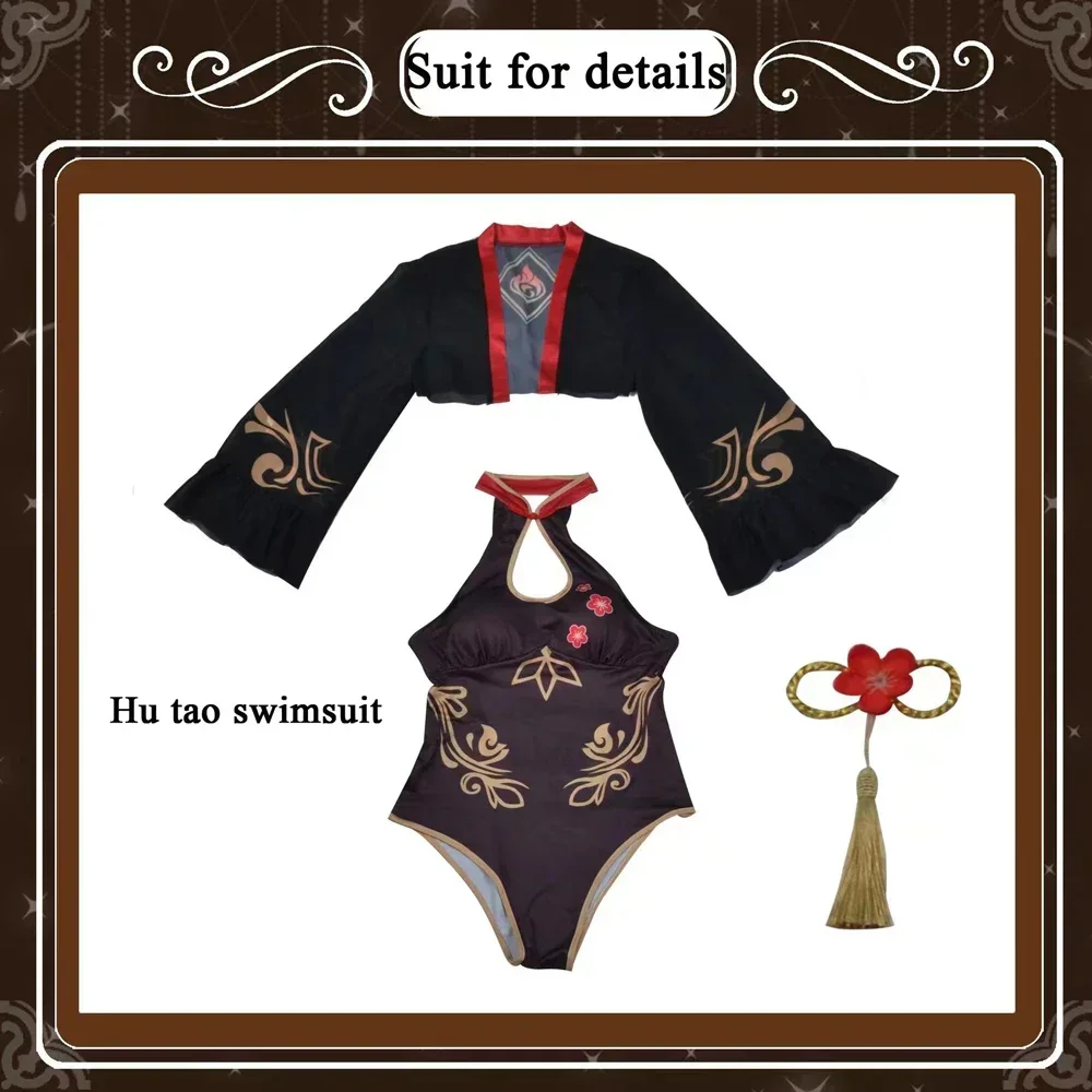 لعبة أنيمي Genshin impts Hu Tao تأثيري زي للنساء ، مثير 2 قطعة ملابس السباحة ، الصيف ثوب السباحة الشاطئ ، لطيف ارتداءها ، ملابس السباحة