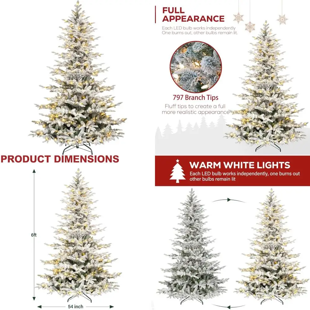 

Искусственная рождественская елка Snowy Aspen Fir с 6 футами и 330 светодиодными теплыми белыми огнями и 797 ветками