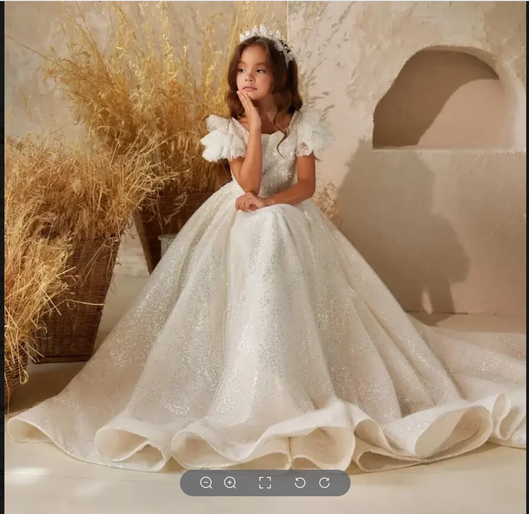 Flower Girls Dresses For Wedding Lace Embroidered  Appliques Short Sleeve Ball Gowns Custom Holy First Communion Flower Girl