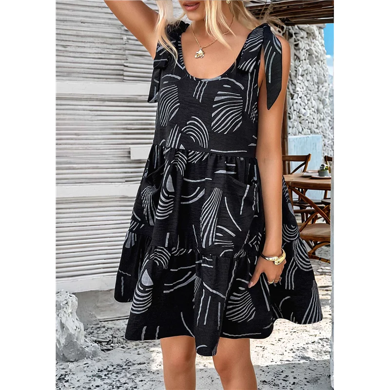 NEW-Women Summer Casual Sleeveless Mini Pleated Tank Vest Dresses
