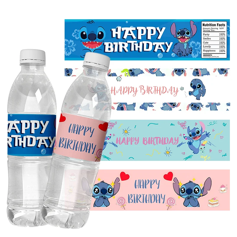

Disney Lilo & Stitch Mineral Water Bottle Stickers, Wrapper, Birthday Party, Baby Shower, Stitch Theme Party Supplies, 6Pcs