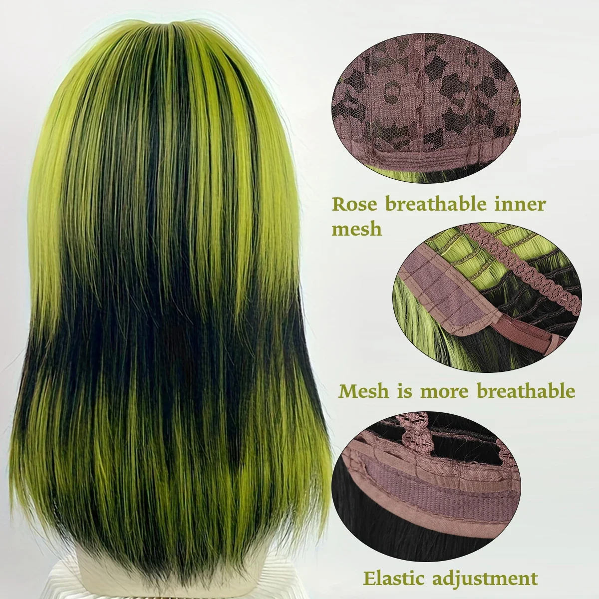 باروكة صناعية ذات طبقات باللون الأخضر والأرجواني والأسود مع غرة متوسطة الطول شعر مستعار كوسبلاي للنساء شعر مستعار مقاوم للحرارة
