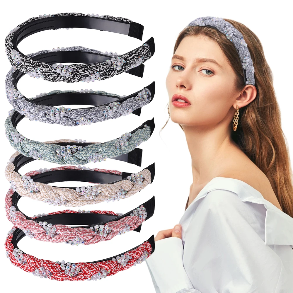 2023New Hot Selling Color Matching Design Twist Check Headband With Teeth Non-slip Headband Wide Fashion High Top Hair Accessory