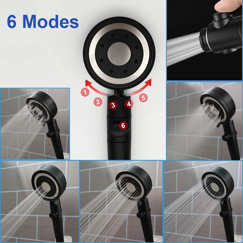 6 Modes High Pressure Shower Head 360 Degrees Rotating Sprayer Black Silver Nozzle Nano Filter Eco Shower Bathroom Shower heads