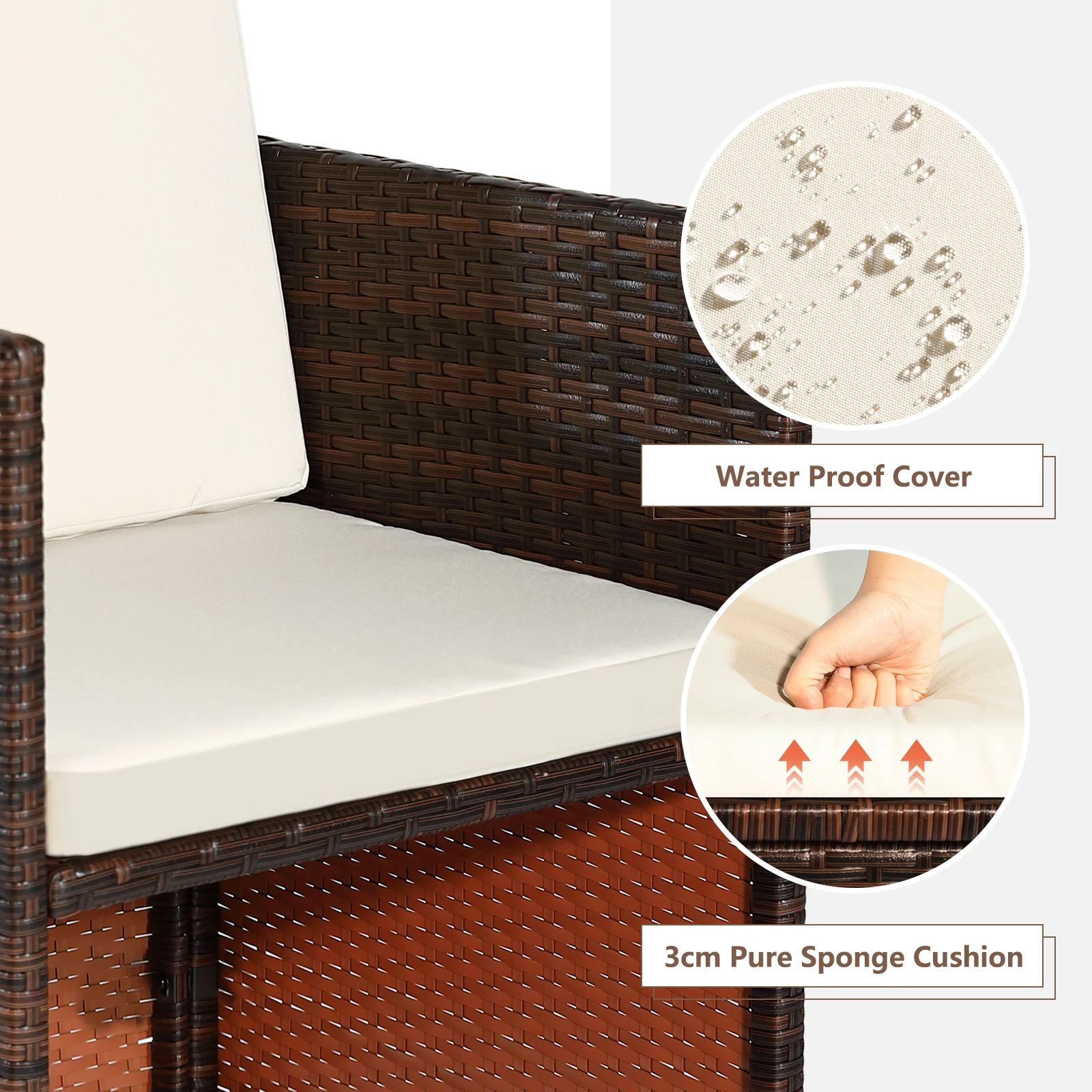 [Flash Sale]5-Piece Rattan Dining Table Set Include 1 Rectangle PE Wicker Table+2 Armchairs+2 Ottoman for Patio Poolside Garden