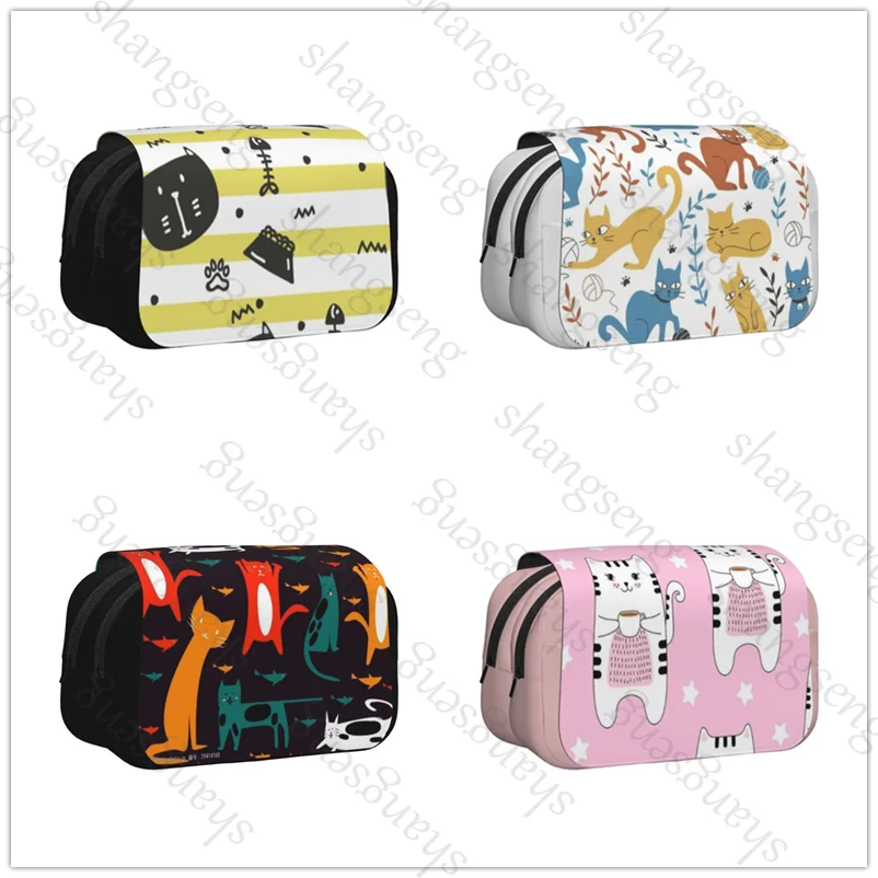 

cat cute animal Double Layer Flip Pencil Bag School Supplies Children's Pencil Box Storage Cosmetic Bag Gift