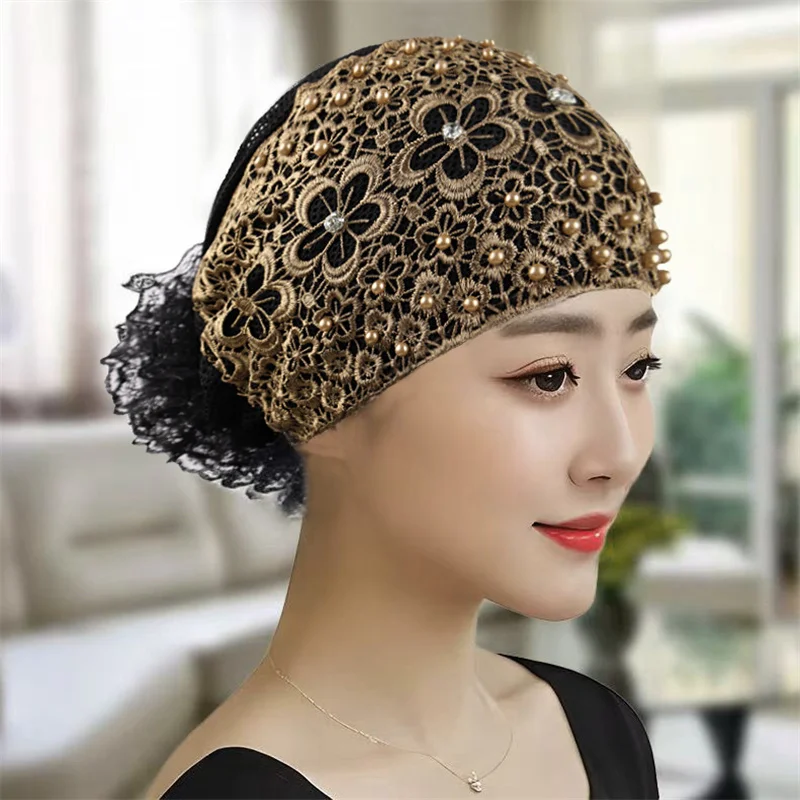 

Muslim Head Scarf Hat Cancer Chemo Hats Turbante Mujer Beading Embroidery Turban Cap for Women Summer Breathable Headwrap Bonnet
