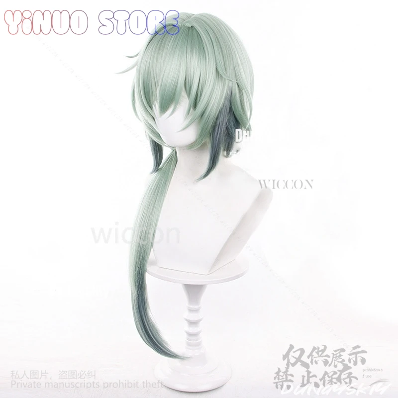 أنكسا تأثيري أنيمي لعبة هونكاي ستار السكك الحديدية زي الأخضر الشعر الطويل الجانب منخفضة ذيل حصان تاتو شعر مستعار لجميع القديسين عيد الميلاد مخصص