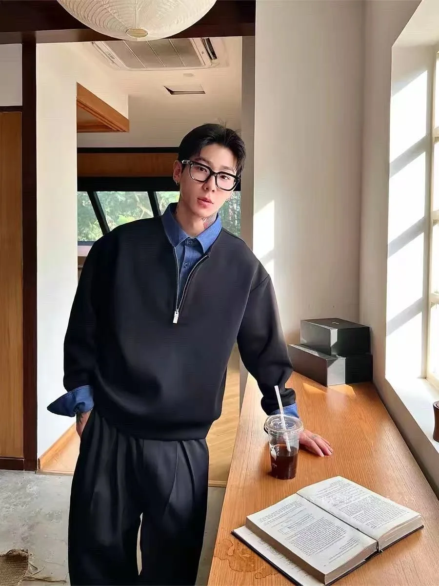 

Мужская толстовка с капюшоном на молнии, имитация двухслойности, осенне-зимняя, утепленная, в американском ретро-стиле, повседневная, с воротником, с длинными рукавами