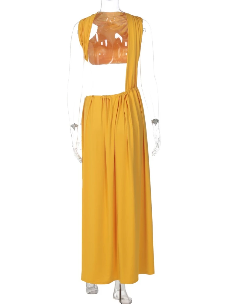 فساتين خريف 2025 أنيقة بدون أكمام بفتحة عالية للحفلات والنوادي فساتين نسائية مثيرة بدون ظهر بأشرطة غير منتظمة لقضاء عطلة الشاطئ