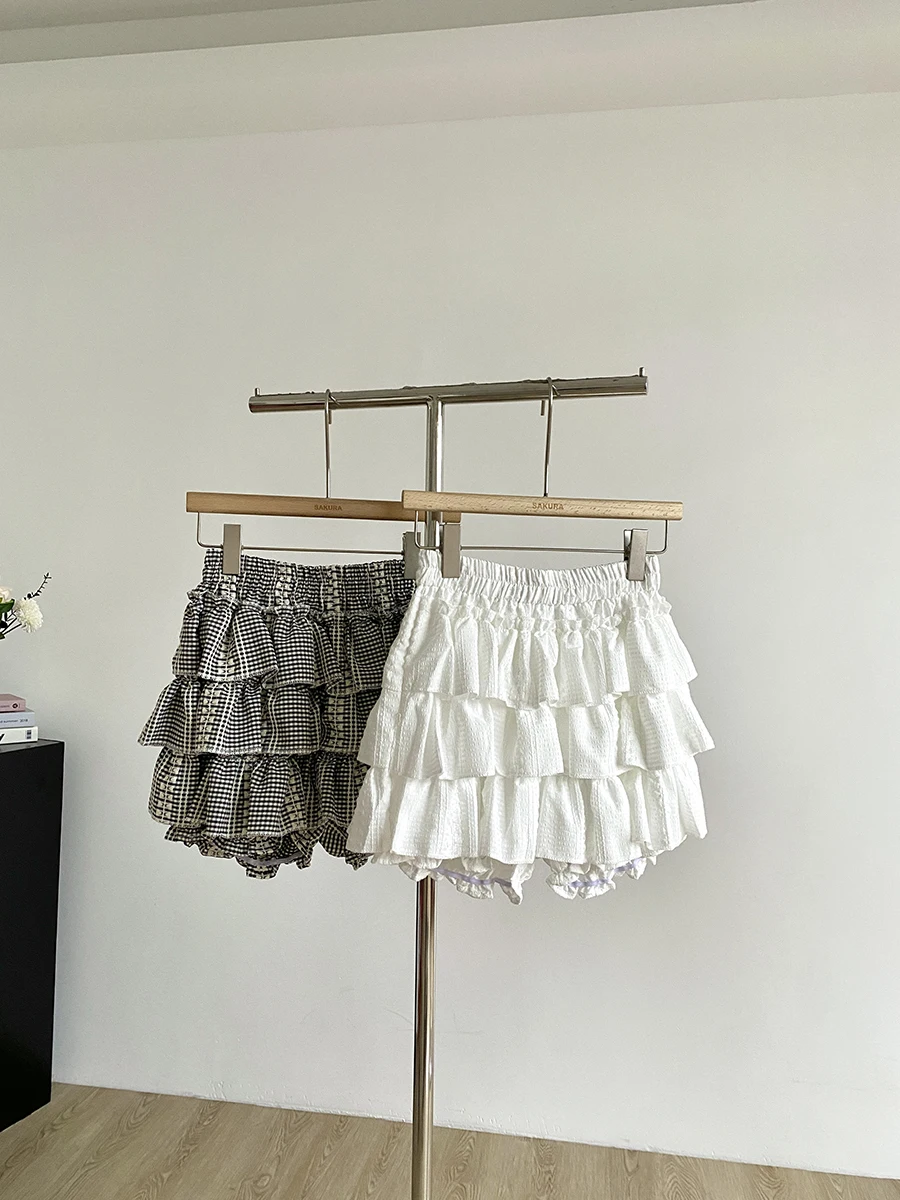 2025 Summer New Korean Style Pure Desire Versatile High Waist A-Line Skirt Women's Elastic Waist Cake Skirt Simple Design