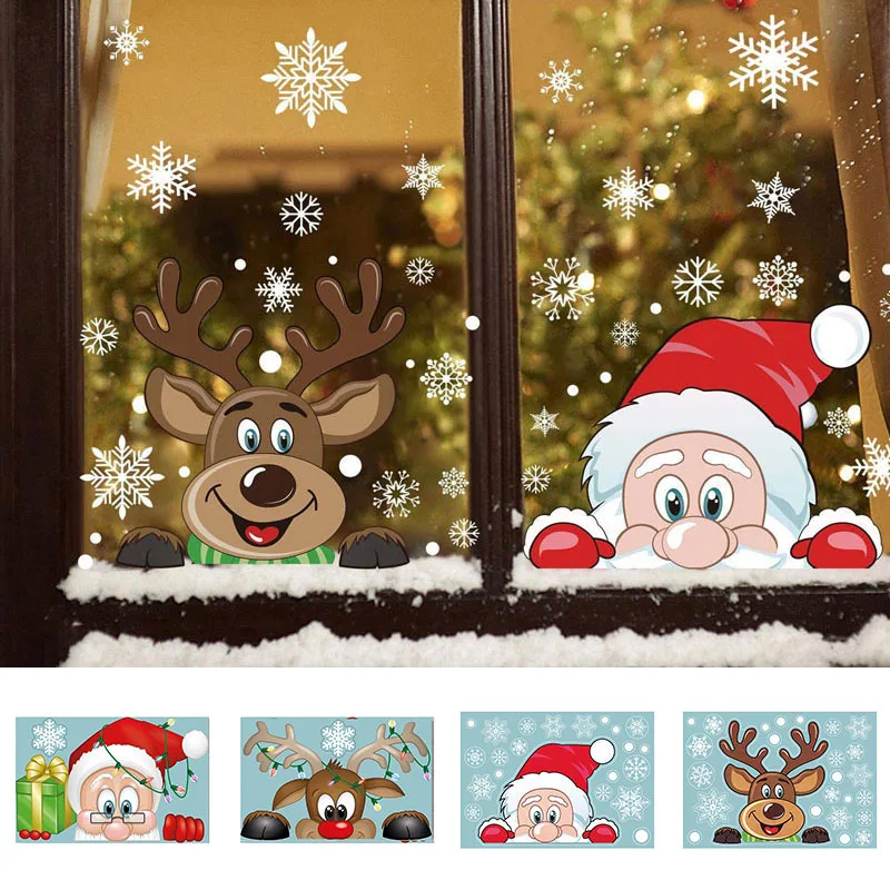 New Christmas Window Stickers Bathroom Shadow Clings Xmas 2024 New Year's Eve Merry Christmas For Kid Birthday Party Decorations