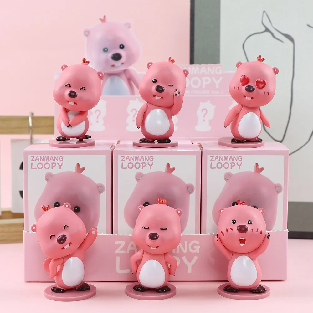 2-6pcs/set Zanmang Loopy Figure Toys Pink Beaver Action Figure Desktop Decoration Model Ornament Xmas Toys Gifts for Kids