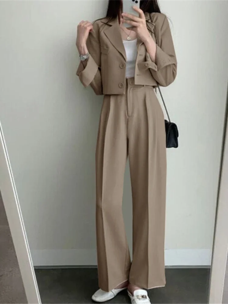 Pants Sets Casual Small Blazer Autumn Two Piece Sets Womens Outifits 2024 New in Pure Color Office Wear Fashion Women's Pantsuit