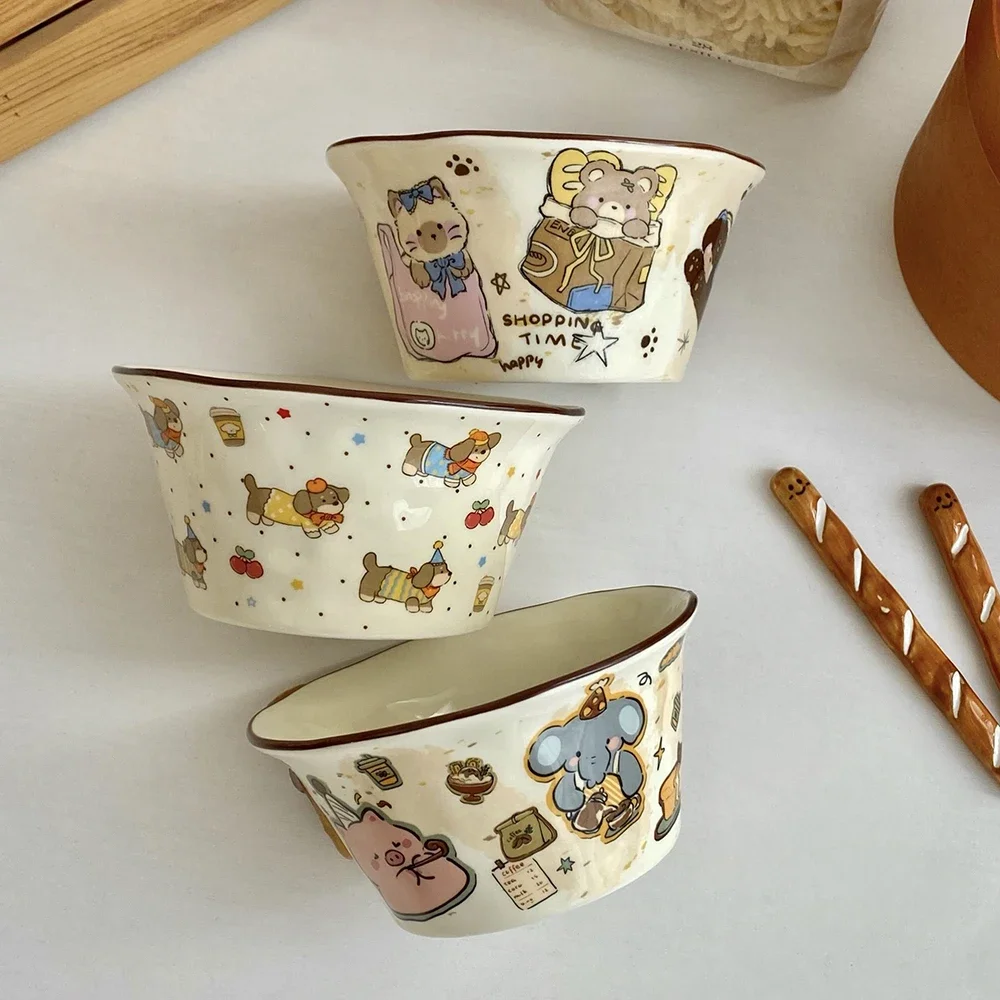 Cartoon Design Ceramic Bowl Colorful Small Rice Dish Color glazed Ceramic Bowl Creative Style Cute Tableware For Daily Home Use