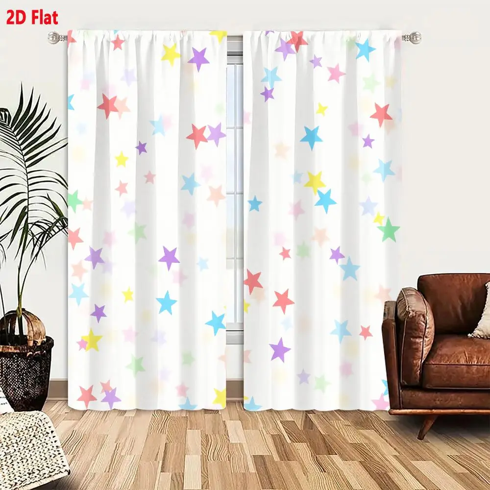 2Pcs Curtains 2D Flat Cheerful Seamless Pattern With Pastel Stars And Bokeh On Cream Background Window Drapes for Bedroom Room D