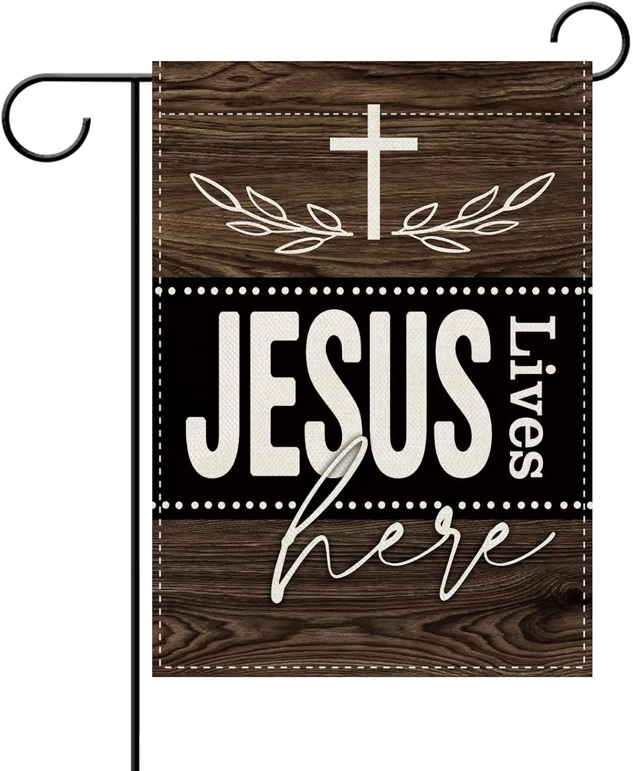 Christian Jesus Lives Here Decorative Garden Flag, Religious Cross