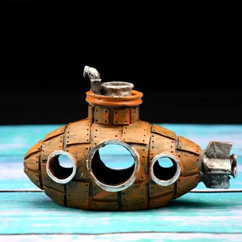 Aquarium-Umgebungselemente aus Harz: U-Boot, Fischhöhle, Versteck, Landschaftsgestaltung für Fische und Garnelen, Zubehör – Detail 3