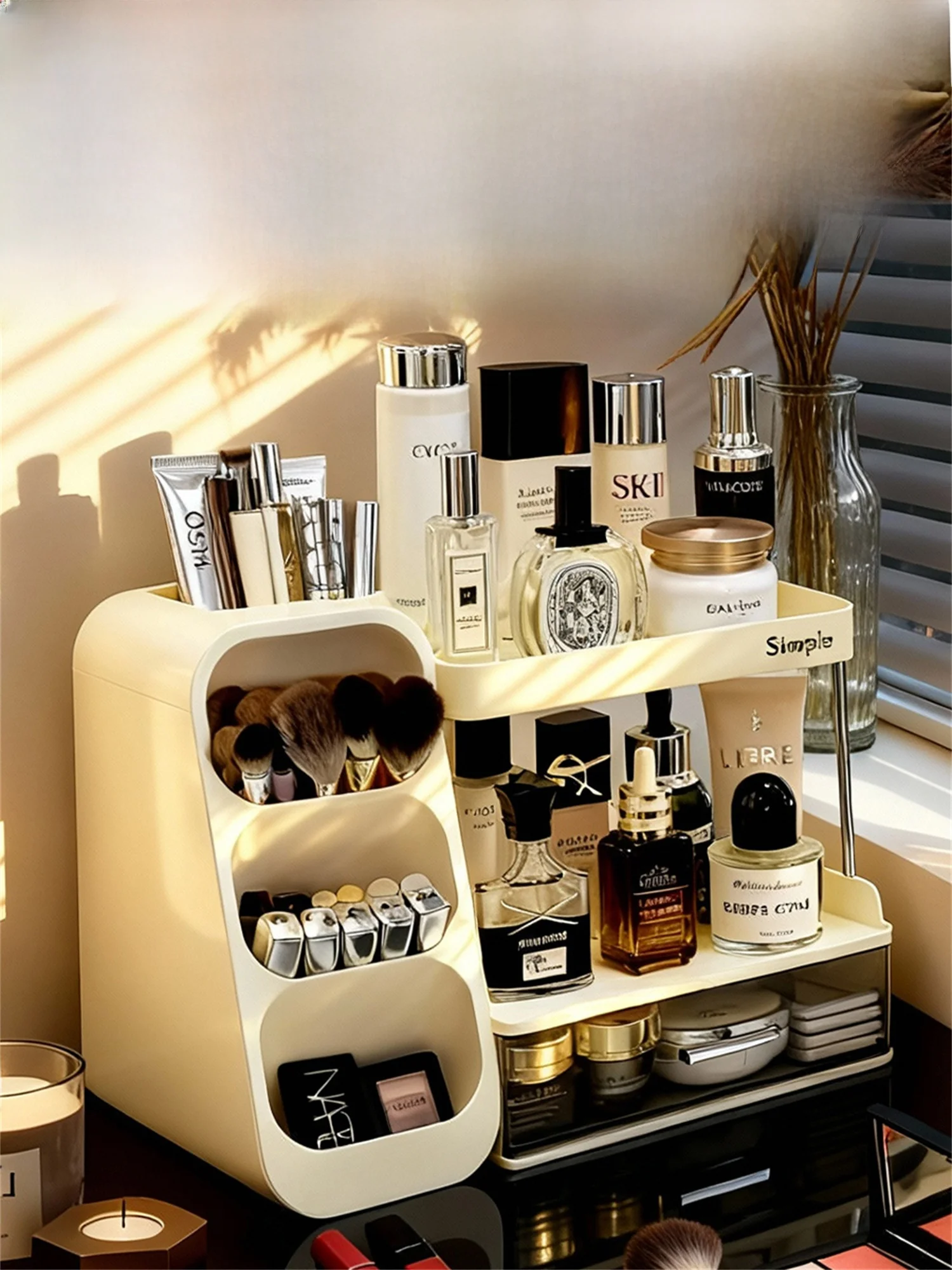 

Large Capaci Cosmetic Storage Box Desktop eup Organizer Holder Lipsti Bru Tube Ra Double Layer Slanted Insert Box